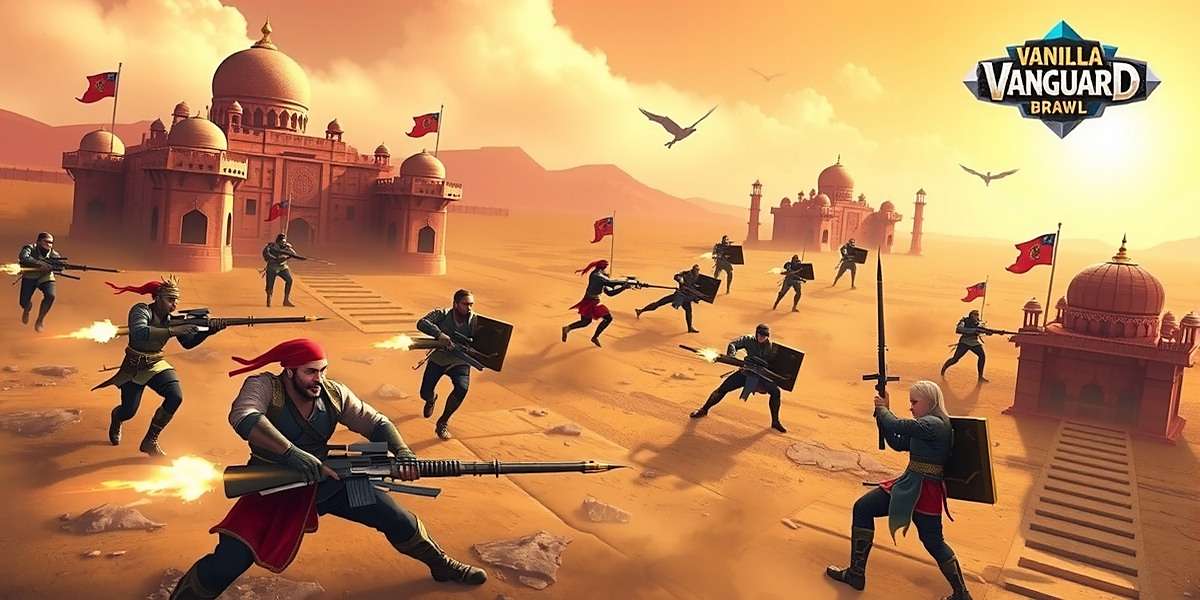 Vanilla Vanguard Brawl - Frontline Clash mode Vanilla Vanguard Brawl 5v5 battle in progress showing players capturing objectives on a battlefield inspired by Indian forts